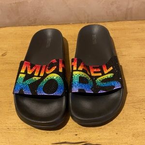 MICHAEL Michael Kors Rainbow Bedazzled Slides